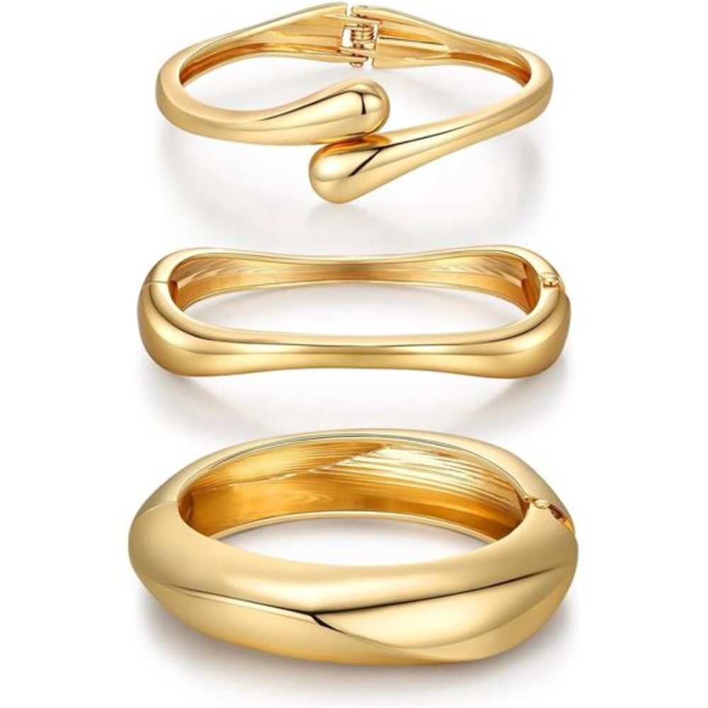 Chunky Gold Bangle Bracelets for Women Trendy 14K Gold Plated Cuff Bracelets